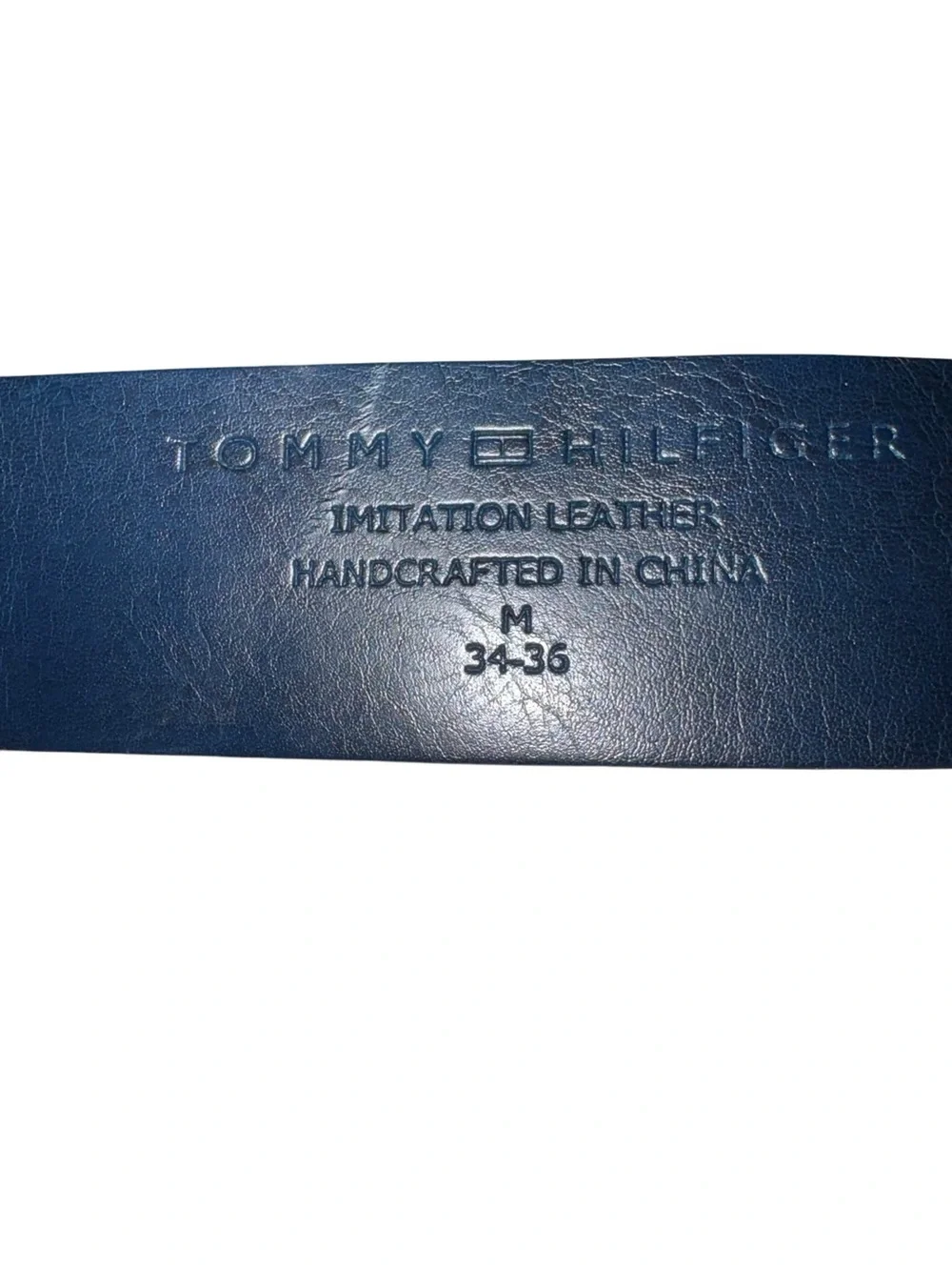 Tommy Hilfiger Men’s Blue Embossed Logo Belt Size M 34-36 Silver Buckle